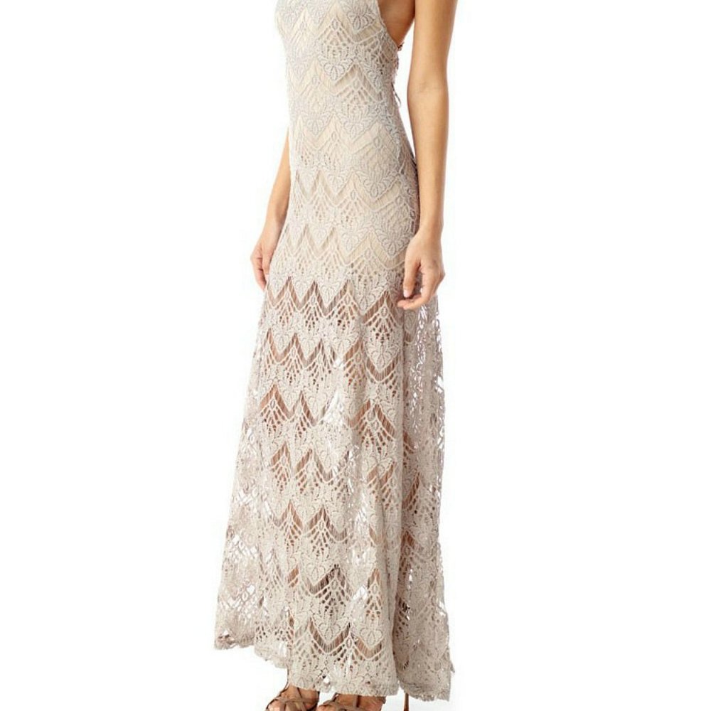 Sky Beige Lace Maxi Dress - Picture 2 of 9